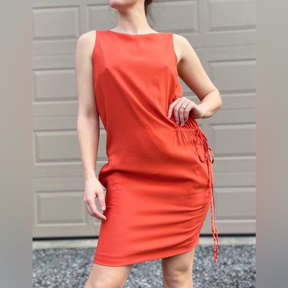 vince orange silk dress Silk Midi Length Dress